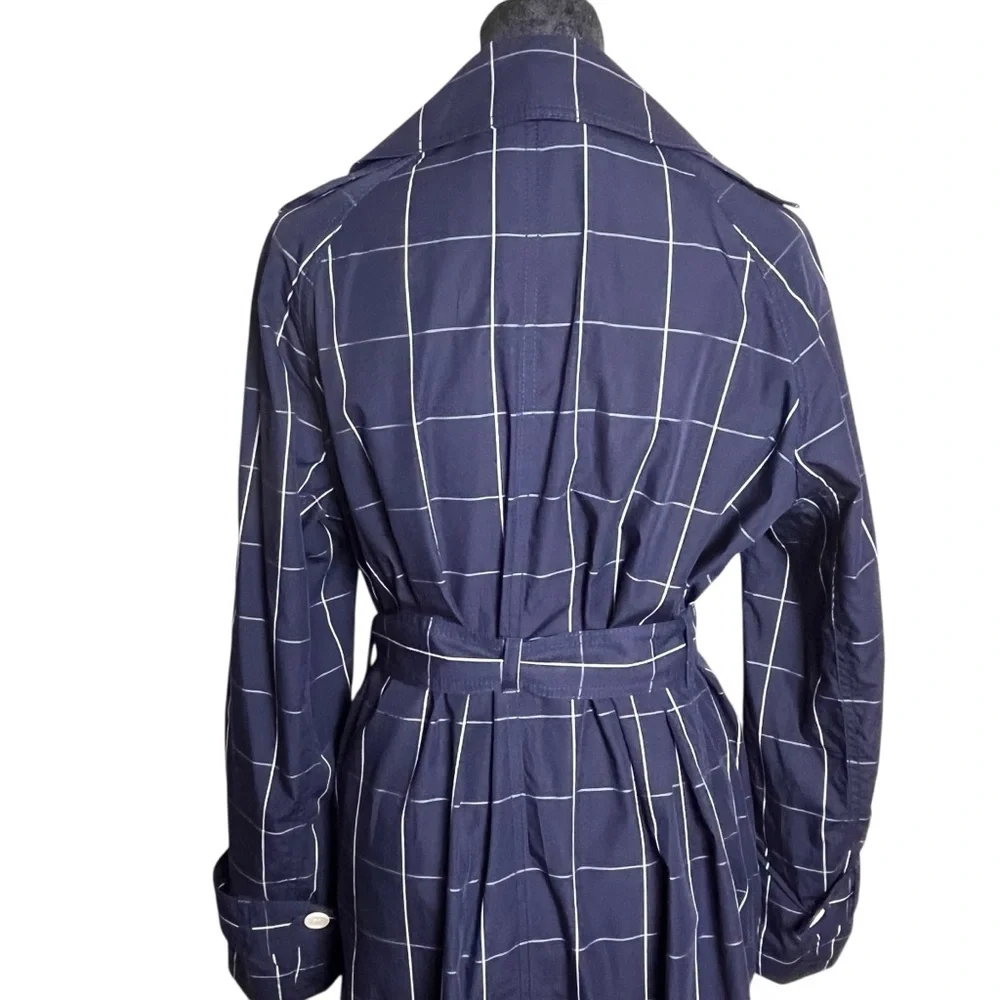 J Crew Collection Navy Windowpane Lightweight Trench Coat Size 2 - Picture 7 of 15